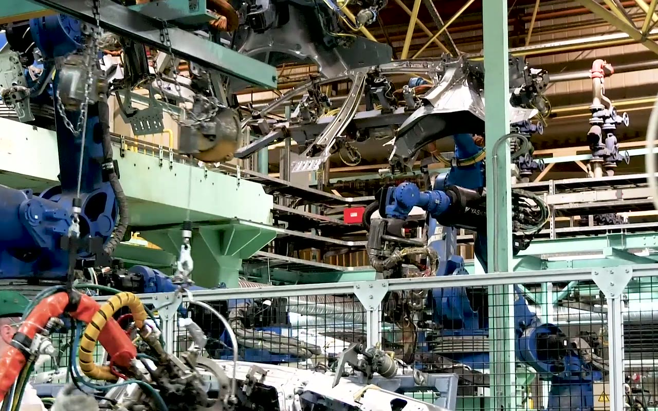 Robotic production line in operation